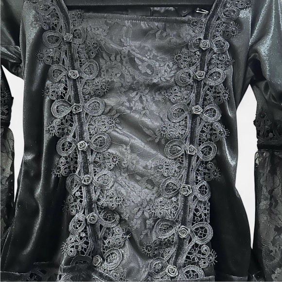 Sinister Black Gothic Lace Top Size Small Bell Sleeve Witchy Blouse - Picture 2 of 6